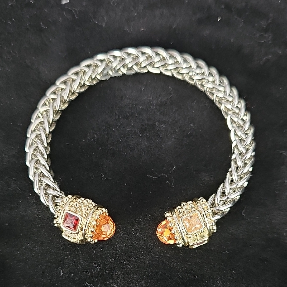 Source Unknown Silver Bracelet with Gold and Orange Details